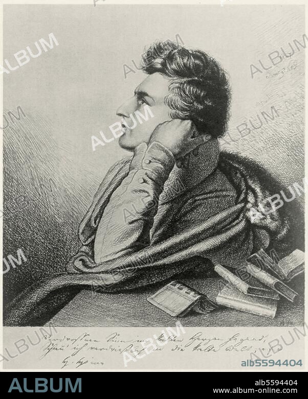 Heine, Heinrich . German poet; Düsseldorf 13.12.1797 - Paris 17.2.1856. Portrait. Etching by Ludwig Emil Grimm.
