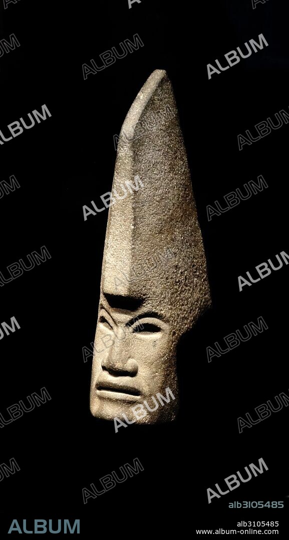 Ritual Axe carved in basalt rock; Mayan, Vera Cruz, Mexico. Gulf of Mexico 600-900 AD. Stone.