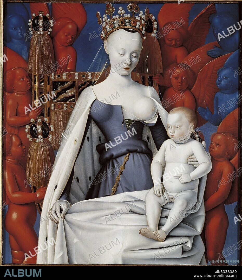 JEAN FOUQUET. Virgin and Child Surrounded by Angels. Right wing of Melun diptych.