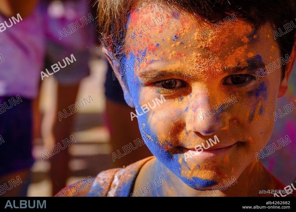 fiesta Holi infantil, Llucmajor, Mallorca, balearic islands, Spain.