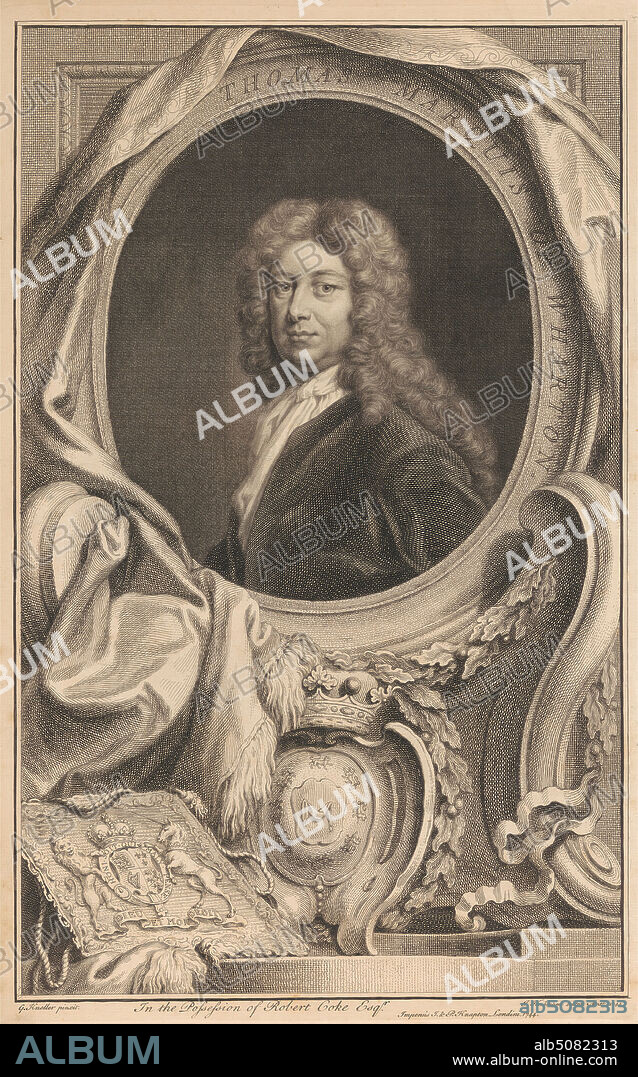 Thomas Wharton, first Marquess of Wharton, Print made by Jacobus Houbraken, 16981780, Dutch, after Sir Godfrey Kneller, 16461723, German, active in Britain (from 1676), 1744, Line engraving on medium, slightly textured, cream laid paper.