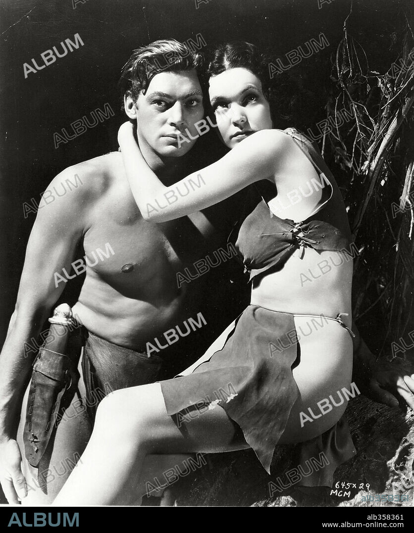 JOHNNY WEISSMULLER y MAUREEN O'SULLIVAN en TARZÁN Y SU COMPAÑERA, 1934 (TARZAN AND HIS MATE), dirigida por CEDRIC GIBBONS. Copyright M.G.M.