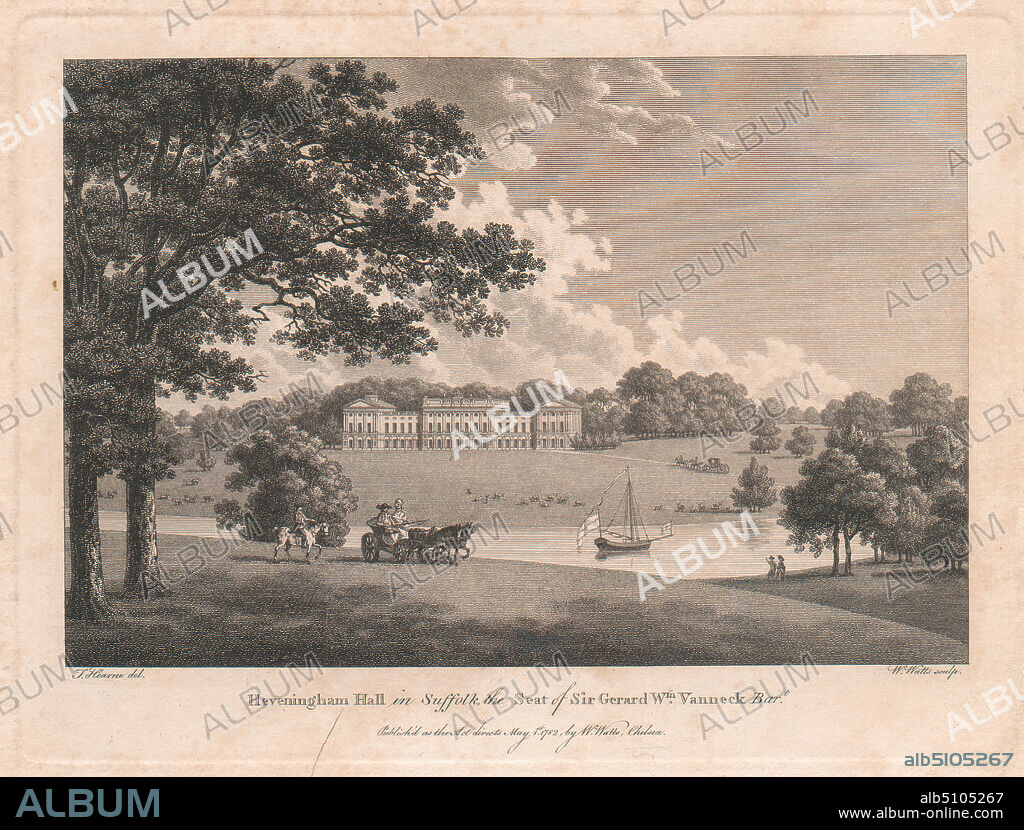 Heveningham Hall, in Suffolk, the Seat of Sir Gerard William Vanneck Bartholomew, William Watts, 17521851, British, after Thomas Hearne, 17441817, British, 1782, Engraving.