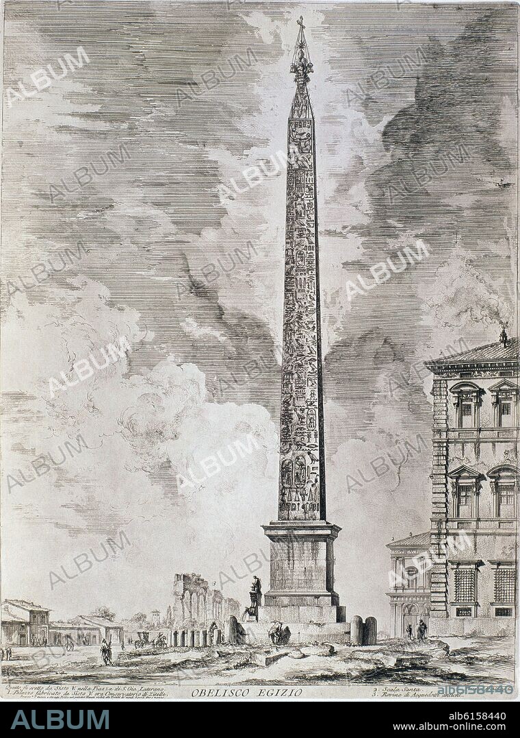 GIIVANNI BATTISTA PIRANESI (1720-1778). OBELISCO EGIPCIO DE LA PLAZA DE SAN JUAN - 1761 - GRABADO.