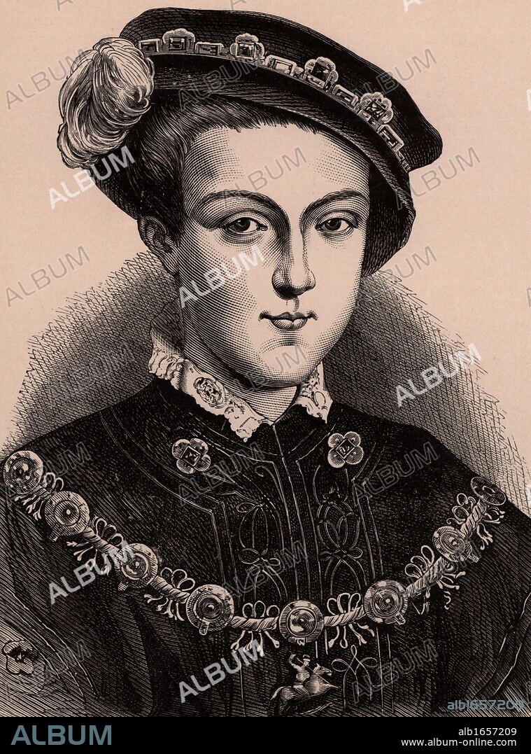 Edward VI (1537-1553) king of England and Ireland from 1547. Son of Henry VIII and his third wife, Jane Seymour.  Always a sickly child, he died of natural causes.  A member of the Tudor dynasty.   Wood engraving c1900.  (Photo by: Universal History Archive/UIG via Getty Images).