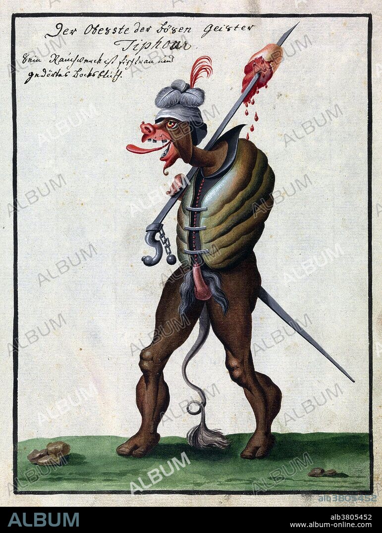 18th century demonology book showing various demon figures, as well as magic and cabbalistic signs. The full Latin title of Compendium rarissimum totius Artis Magicae sistematisatae per celeberrimos Artis hujus Magistros, roughly translates to "A rare summary of the entire Magical Art by the most famous Masters of this Art". The bulk of the illustrations depict a varied bestiary of grotesque demonic creatures up to all sorts of appropriately demonic activities, such as chewing down on severed legs, spitting fire and snakes from genitalia, and parading around decapitated heads on sticks. In addition there are illustrations relating to necromancy, the act of communicating with the dead in order to gain information about, and possibly control, the future. Written in German and Latin, on white, brown and grey-green paper, the book has been dated to around 1775, although the unknown author tried to pass it off as an older relic, mentioning the year 1057 in the title page. Demonology is the systematic study of demons or beliefs about demons. It is the branch of theology relating to supernatural beings who are not gods. It deals both with benevolent beings that have no circle of worshippers or so limited a circle as to be below the rank of gods, and with malevolent beings of all kinds. Cabala may refer to one of several systems of mysticism.