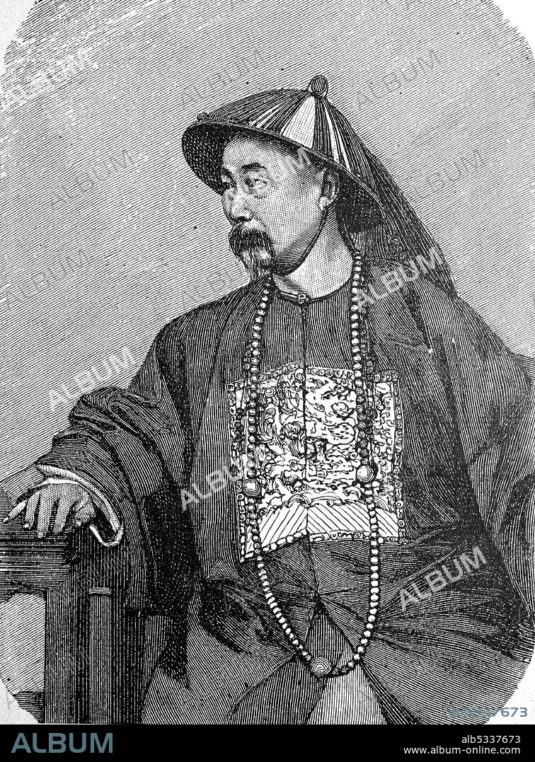 Li Hongzhang, Li Hung-chang, Li Hung Tschang, 15 February 1823 - 7 November 1901,r a Chinese general who ended several major rebellions, as Viceroy of Zhili he was one of the most powerful statesmen in feudal China  /  Li Hongzhang, Li Hung-chang, Li Hung Tschang, 15. Februar 1823 - 7. November 1901,r ein chinesischer General, der mehrere größere Rebellionen beendete, als Vizekönig von Zhili war er einer der mächtigsten Staatsmänner im feudalen China, Historisch, historical, digital improved reproduction of an original from the 19th century / digitale Reproduktion einer Originalvorlage aus dem 19. Jahrhundert,.