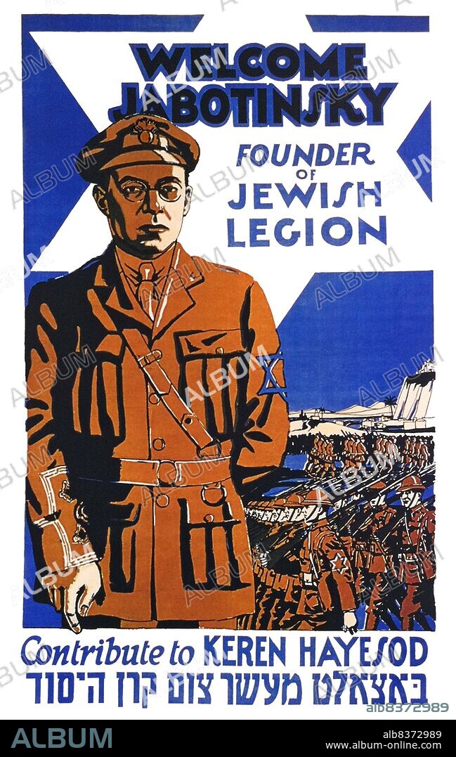 Ze'ev Jabotinsky, MBE (born Vladimir Yevgenyevich Zhabotinsky, 18 October 1880 4 August 1940), was a Revisionist Zionist leader, author, poet, orator, soldier and founder of the Jewish Self-Defense Organization in Odessa.<br/><br/>. Together with Joseph Trumpeldor, Jabotinsky co-founded the Jewish Legion of the British Army in World War I and later established several Jewish organizations, including Beitar, haTzohar and the Irgun.