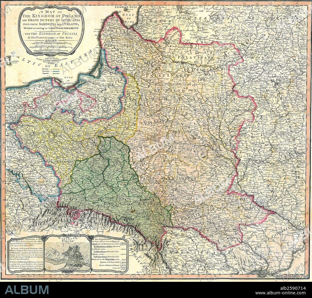 Map of the Partition of the Kingdom of Poland and the Grand Duchy of Lithuania. Dated 1799.