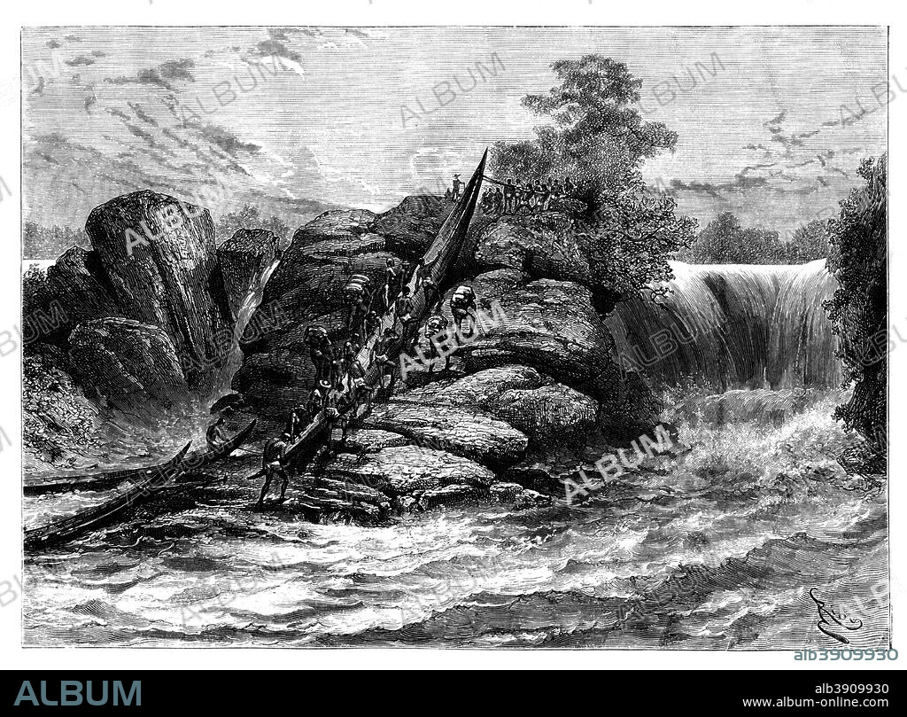 Falls at Booue, L'Ogooue, Gabon, 19th century. Booue is a town in Ogooue-Ivindo province, Gabon.