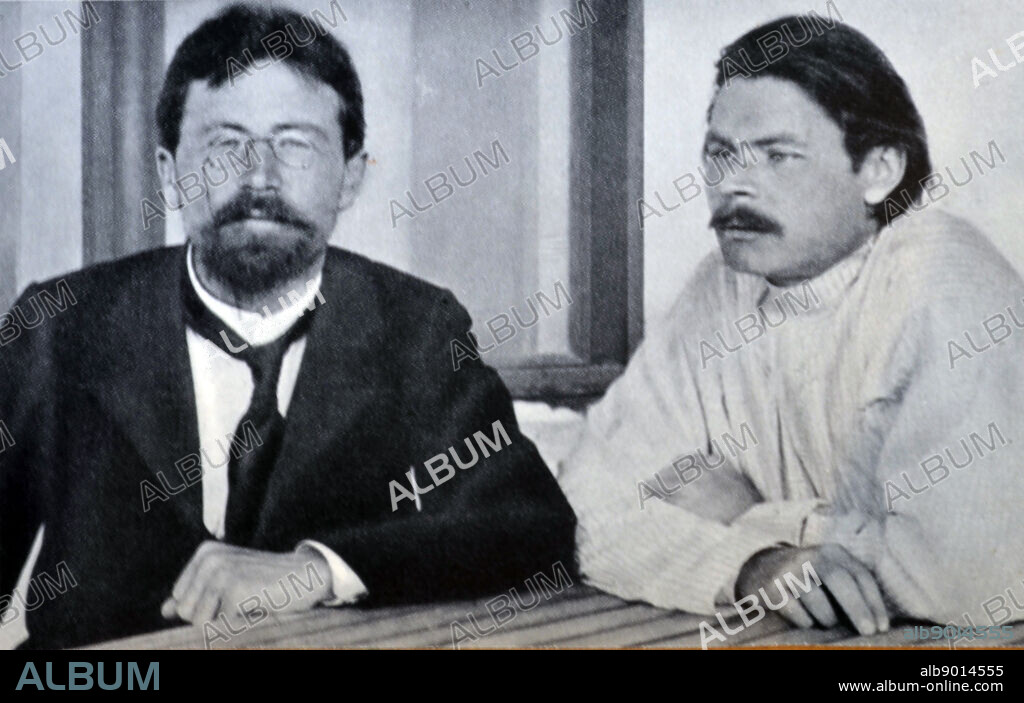 Photograph of Anton Chekhov (1860- 1904) and Maxim Gorky (1868- 1936) meeting in Yalta. Dated 1900.