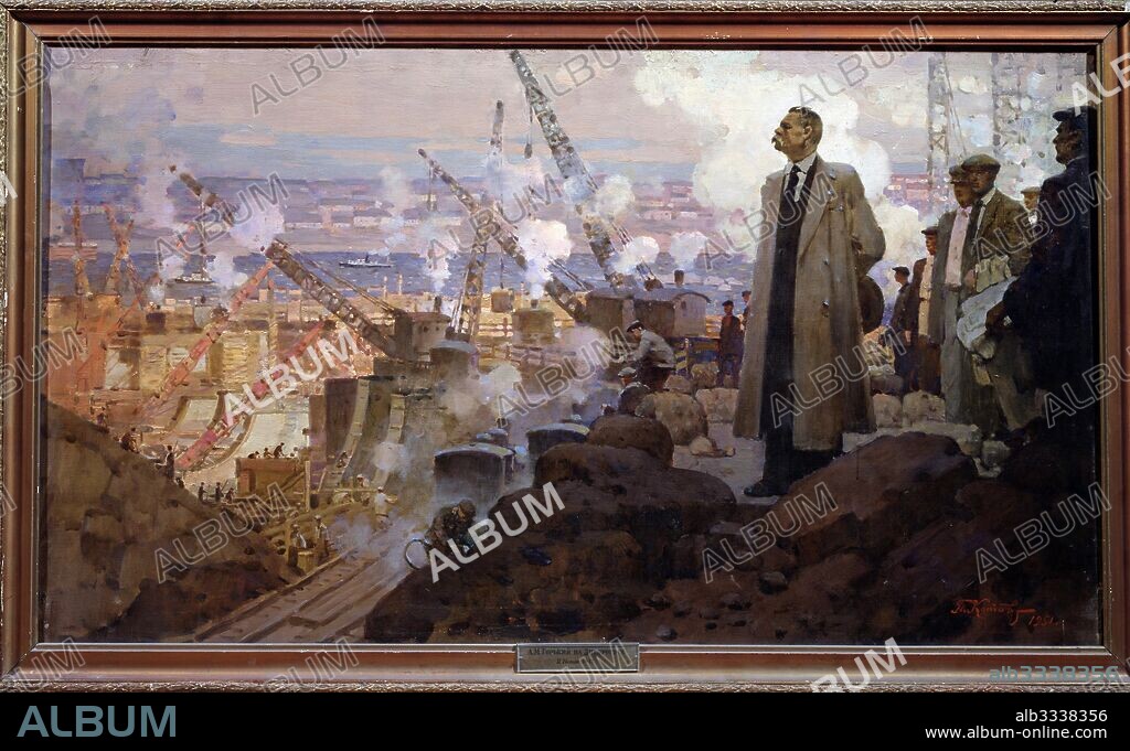 PYOTR IVANOVICH KOTOV. Maxim Gorky at the Construction of the Dnieper Hydroelectric Station.