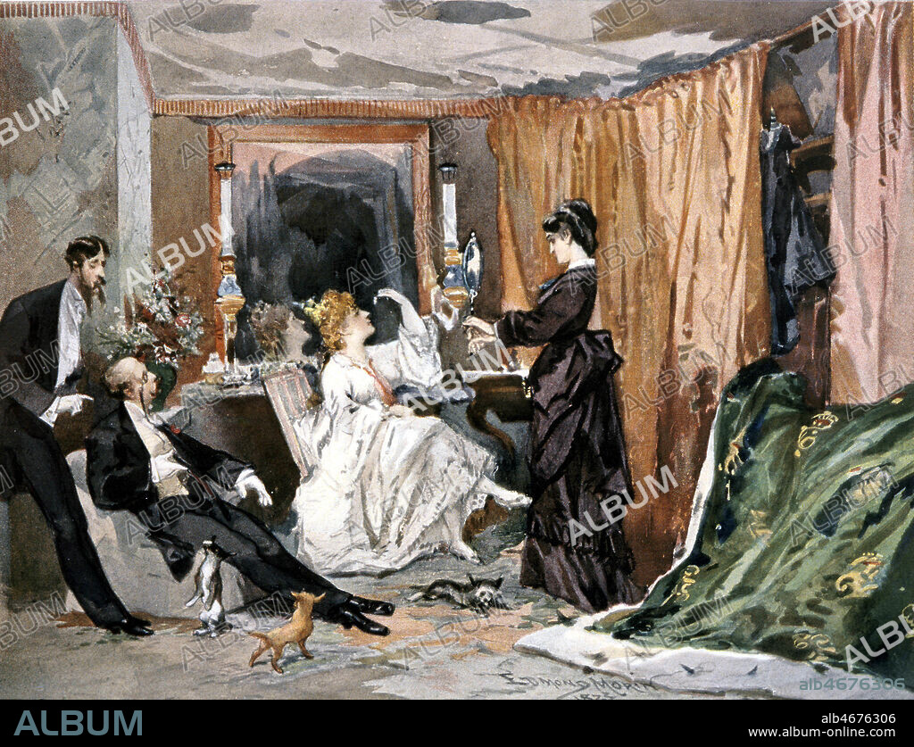 La loge d'Hortense SCHNEIDER (1833-1920), maitresse d'OFFENBACH (1819-1880) et cantatrice. Aquarelle d'Edmond MORIN (1824-1882) realisee en 1873. Credit : Collection KHARBINE-TAPABOR.
