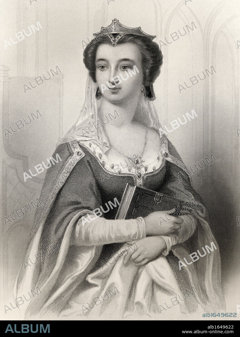 Valentina Visconti, aka Valentine de Milan, 1371 - 1408. Italian wife of Louis de Valois Duke of Orleans. Engraved by W.J. Edwards after G Staal. From the book "World Noted Women" by Mary Cowden Clarke, published 1858.