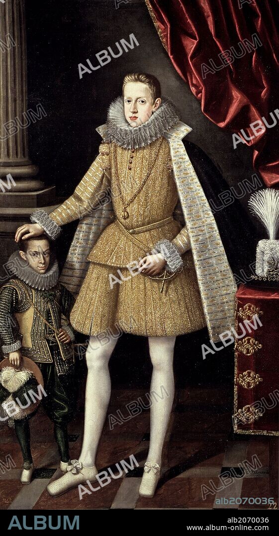 Rodrigo de Villandrando / 'El príncipe Felipe, futuro Felipe IV, y el enano Soplillo', Hacia 1620, Escuela Española, Óleo sobre Lienzo, 204 cm x 110 cm, P01234.