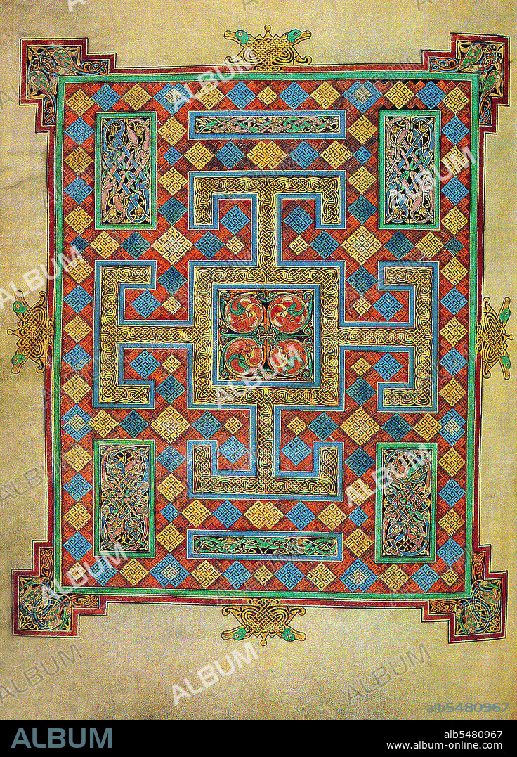 The Lindisfarne Gospels is an illuminated manuscript gospel book produced around the year 700 CE in a monastery on Lindisfarne Island, off the coast of Northumberland. It is now on display in the British Library in London. The manuscript is one of the finest works in the unique style of Hiberno-Saxon or Insular art, combining Mediterranean, Anglo-Saxon and Celtic elements. The Lindisfarne Gospels are presumed to be the work of a monk named Eadfrith, who became Bishop of Lindisfarne in 698 and died in 721. Current scholarship indicates a date around 715, and it is believed they were produced in honour of St. Cuthbert. However, it is also possible that Eadfrith produced them prior to 698, in order to commemorate the elevation of Cuthbert's relics in that year, which is also thought to have been the occasion for which the St Cuthbert Gospel was produced. The Gospels are richly illustrated in the insular style, and were originally encased in a fine leather binding covered with jewels and metals made by Billfrith the Anchorite in the 8th century. During the Viking raids on Lindisfarne, however, this cover was lost, and a replacement was made in 1852. The text is written in insular script. In the 10th century an Old English translation of the Gospels was made: a word-for-word gloss inserted between the lines of the Latin text by Aldred, Provost of Chester-le-Street. This is the oldest extant translation of the Gospels into the English language. The Gospels may have been taken from Durham Cathedral during the Dissolution of the Monasteries, ordered by Henry VIII, and were acquired in the early 17th century by Sir Robert Cotton from Thomas Walker, Clerk of the Parliaments. Cotton's library came to the British Museum in the 18th century, and from there to the British Library in London when this was separated from the British Museum.