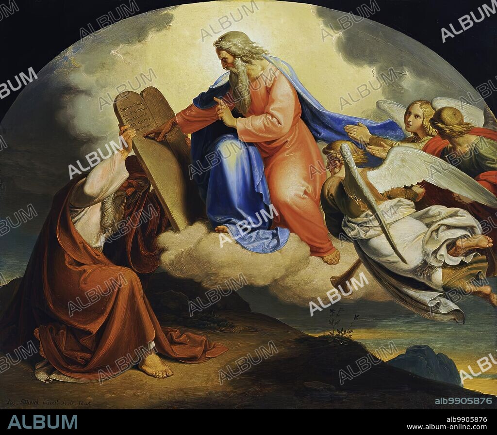 JOSEPH VON FUHRICH. God writing the Ten Commandments to Moses on two stone tablets on Mount Sinai, 1835.
