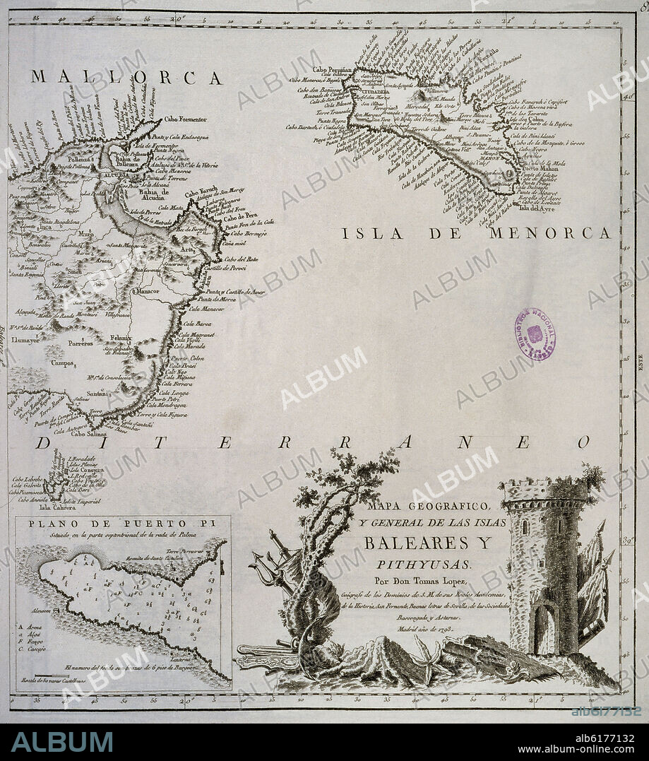 LOPEZ TOMAS. MAPA GEOGRAFICO Y GENERAL DE LAS ISLAS BALEARES Y PITHYUSAS - 1793.