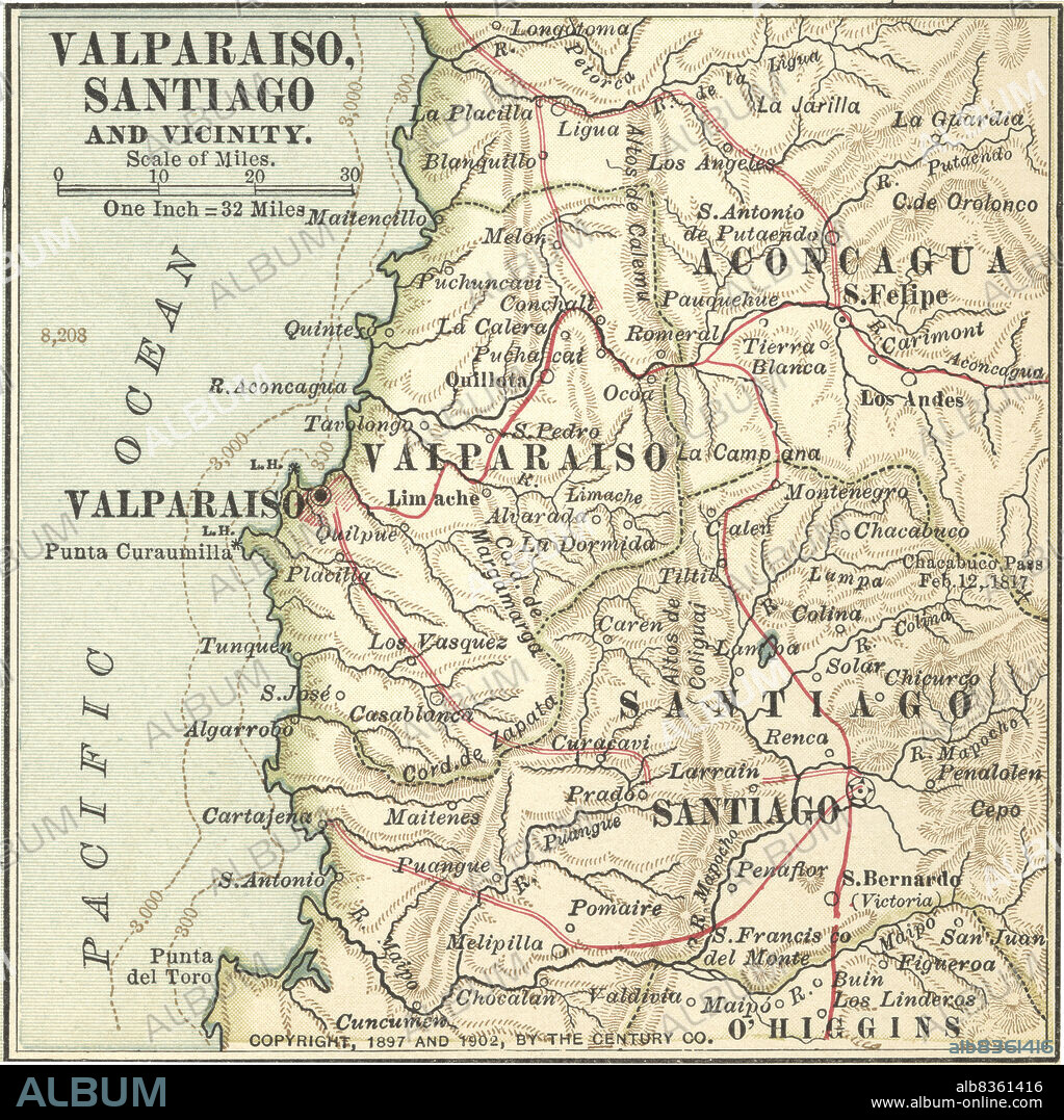Map of Valparaiso and Santiago.
