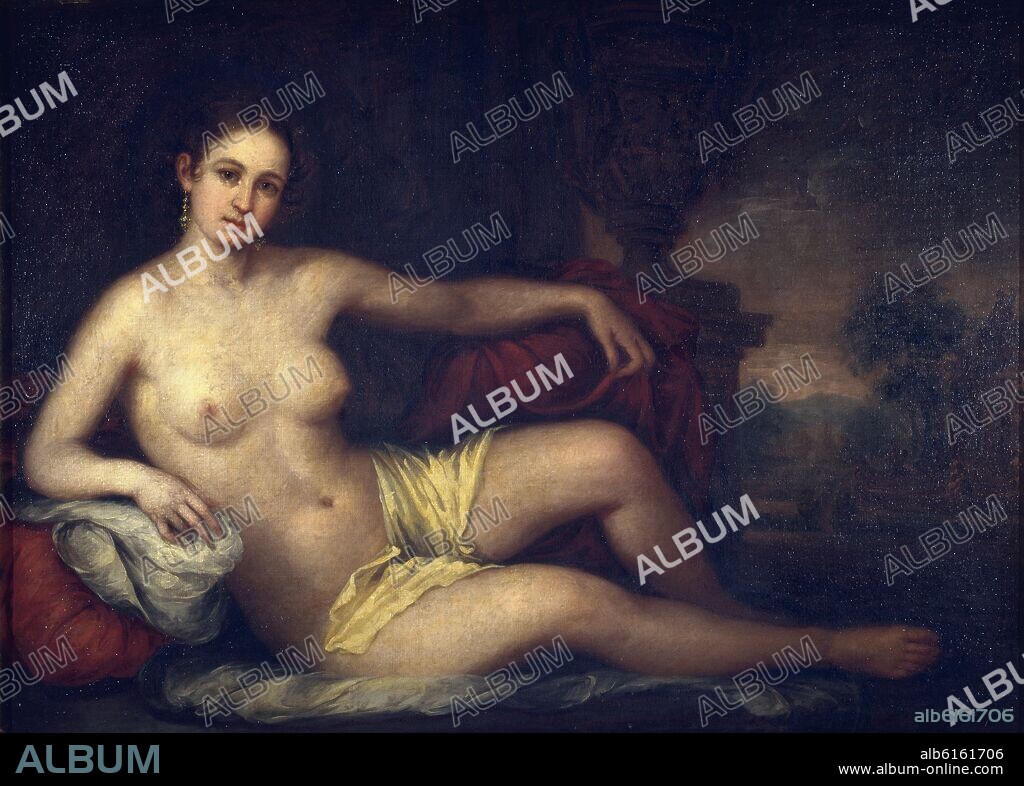 JOSE GUTIERREZ DE LA VEGA (1791-1865). LA MAJA SEVILLANA (DESNUDO) - SIGLO XIX - OLEO/LIENZO - 105 x 145 cm - NP 4350.