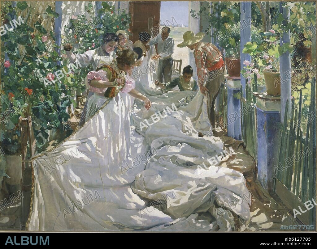JOAQUIN SOROLLA. 'Mending the Sail', 1896, Oil on canvas, 220 x 302 cm.