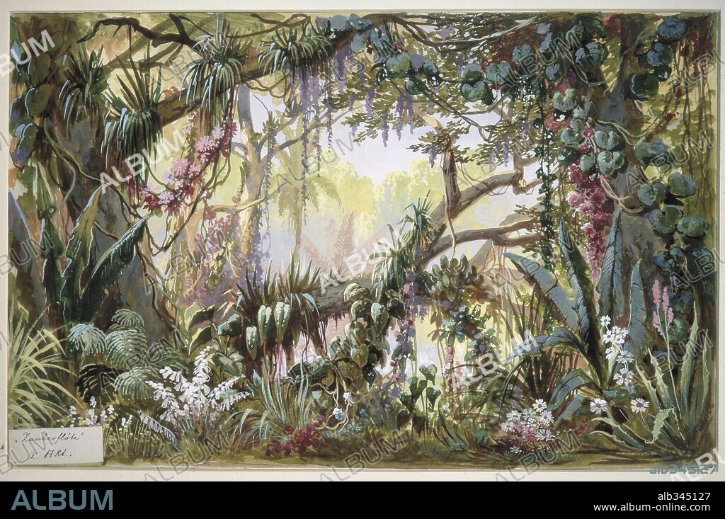 Set design for Mozart "Magic Flute", Act I watercolour by D.Radlmesser, 1877.