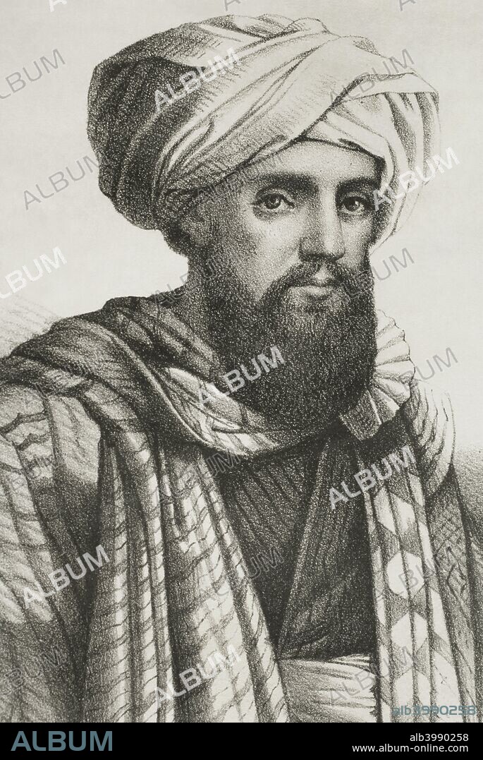 Domingo Francisco Jorge Badia y Leblich (1767-1818), so-called Ali Bey el Abbassi. Spanish explorer, soldier and spy. Lithography. Detail. Cronica General de Espa–a, Historia Ilustrada y Descriptiva de sus Provincias. Catalonia. 1866.
