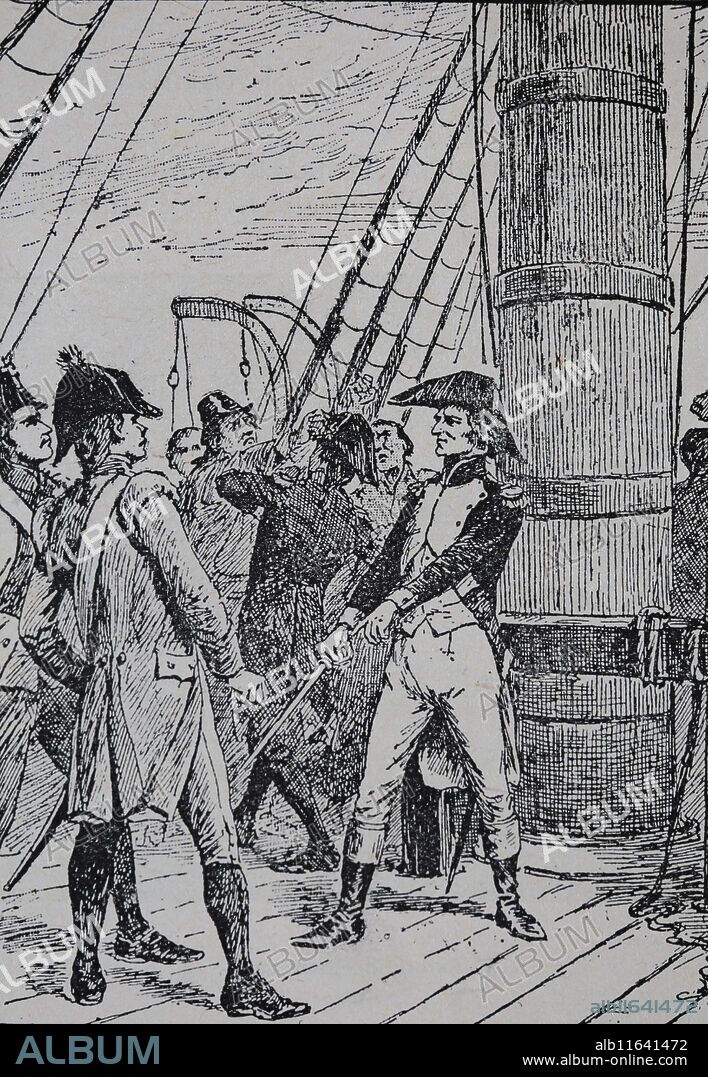 Battle of Trafalgar, 1805. Napoleonic Wars. French Pierre-Charles Villeneuve (1763-1806) surrenders prisoner.