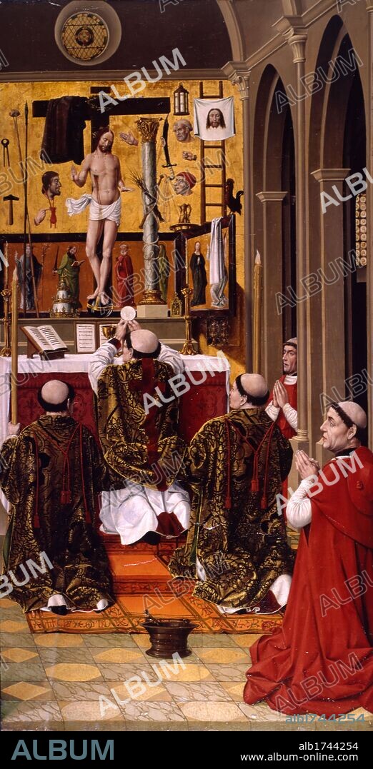 Maestro de Santa Maria del Campo. La Misa de San Gregorio. SIGLO XV - OLEO/MADERA - 157 x 78 cm.
