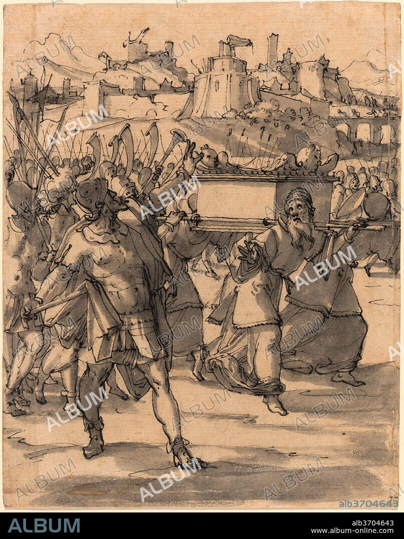 CHRISTOPH MURER. Joshua and the Israelites before the Walls of Jericho. Dated: c. 1600. Dimensions: overall: 20 x 15.8 cm (7 7/8 x 6 1/4 in.). Medium: pen and black ink and gray wash on laid paper.