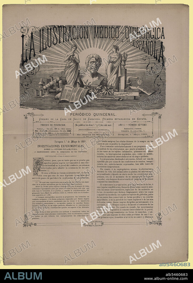 Portada del periódico La Ilustración Médico-Quirúrgica Española, editada en Zaragoza, mayo de 1881.