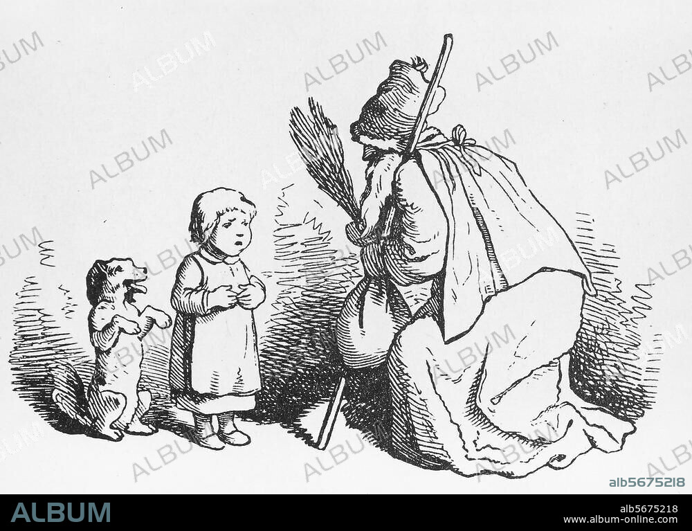 Feste / Weihnachten:. Weihnachtsmann. "Knecht Ruprechts Ermahnung". Holzstich nach Zeichnung von Ludwig Richter (1803-1884). Aus: Knecht Ruprecht. Eine Weihnachtszeitung von Johann Traugott, mit Bildern von Ludwig Richter. Leipzig (J.T.Löschke) 1852.
