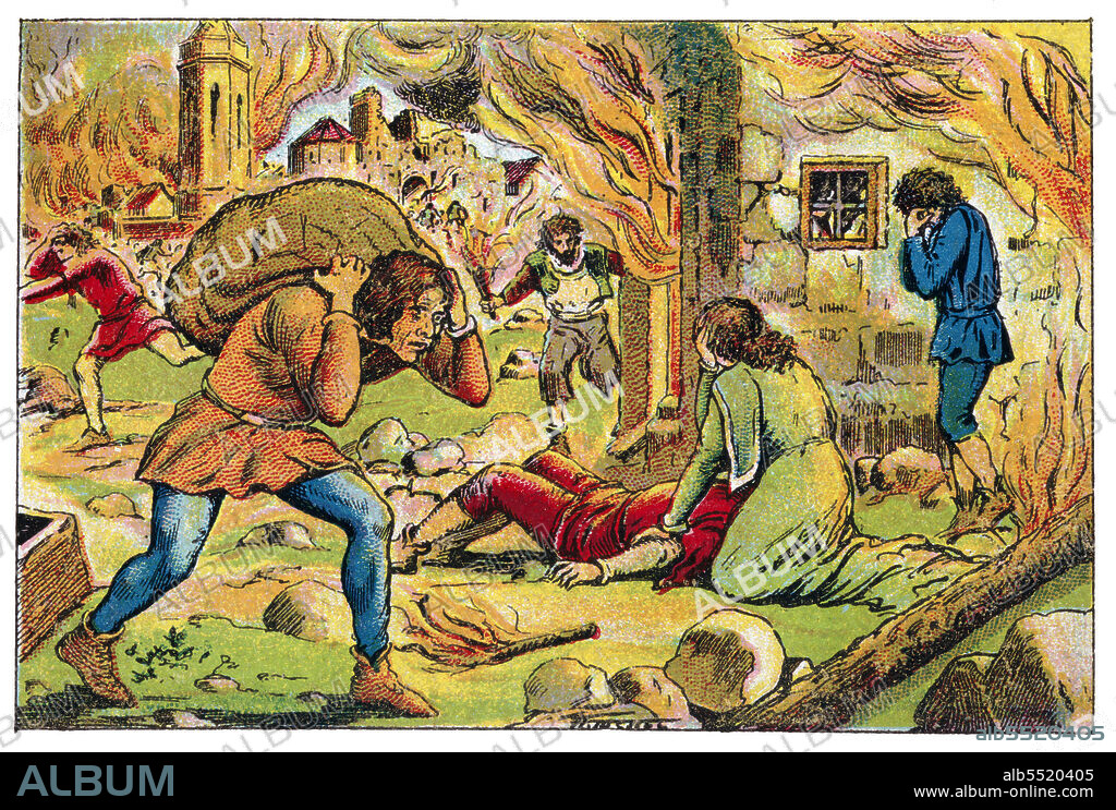 ALBERT MESTRE MORAGAS. Historia de Catalunya. Segunda guerra de las remensas que tuvo lugar en el Principado de Catalunya entre 1484 y 1485, encabezados por Pere Joan Sala (?-1485). Cromo de Xacolata Juncosa. Año 1932.
