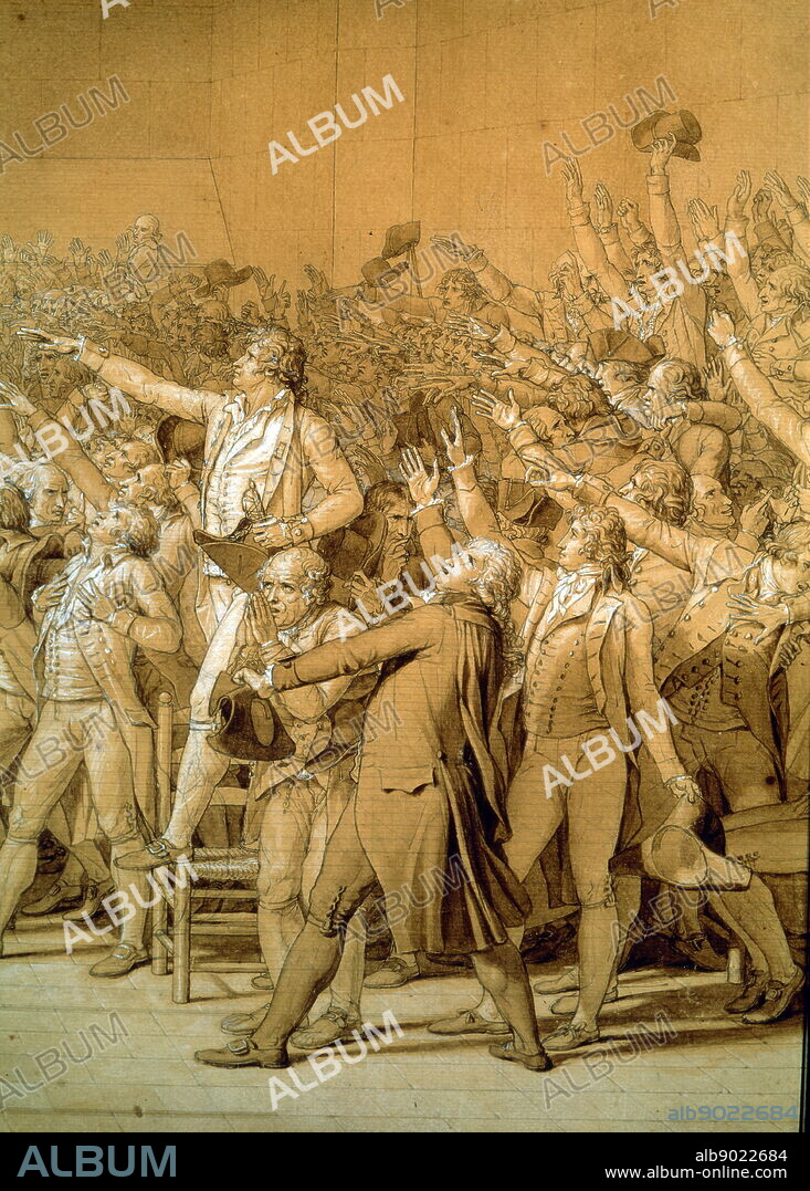 Le Serment du Jeu de paume Jacques-Louis David, 1791. The Tennis Court Oath of June 1789. This marked the founding event of the French Revolution. On 20 June 1789, the members of the French Estates-General for the Third Estate, who had begun to call themselves the National Assembly, took the Tennis Court Oath (French: Serment du Jeu de Paume), vowing "not to separate, and to reassemble wherever circumstances require, until the constitution of the kingdom is established. On the unfinished canvas, the suggested nudity under the clothes still contributes to the idealization of the scene, which David did not attend, but which he wished to hoist to the rank of a universal act. All eyes converge on Bailly, mayor of Paris, sketched on the white pencil canvas, like all the still naked figures. It is Bailly, dean of the third estate, who answers to the Marquis de Dreux-Breze, emissary of the king.