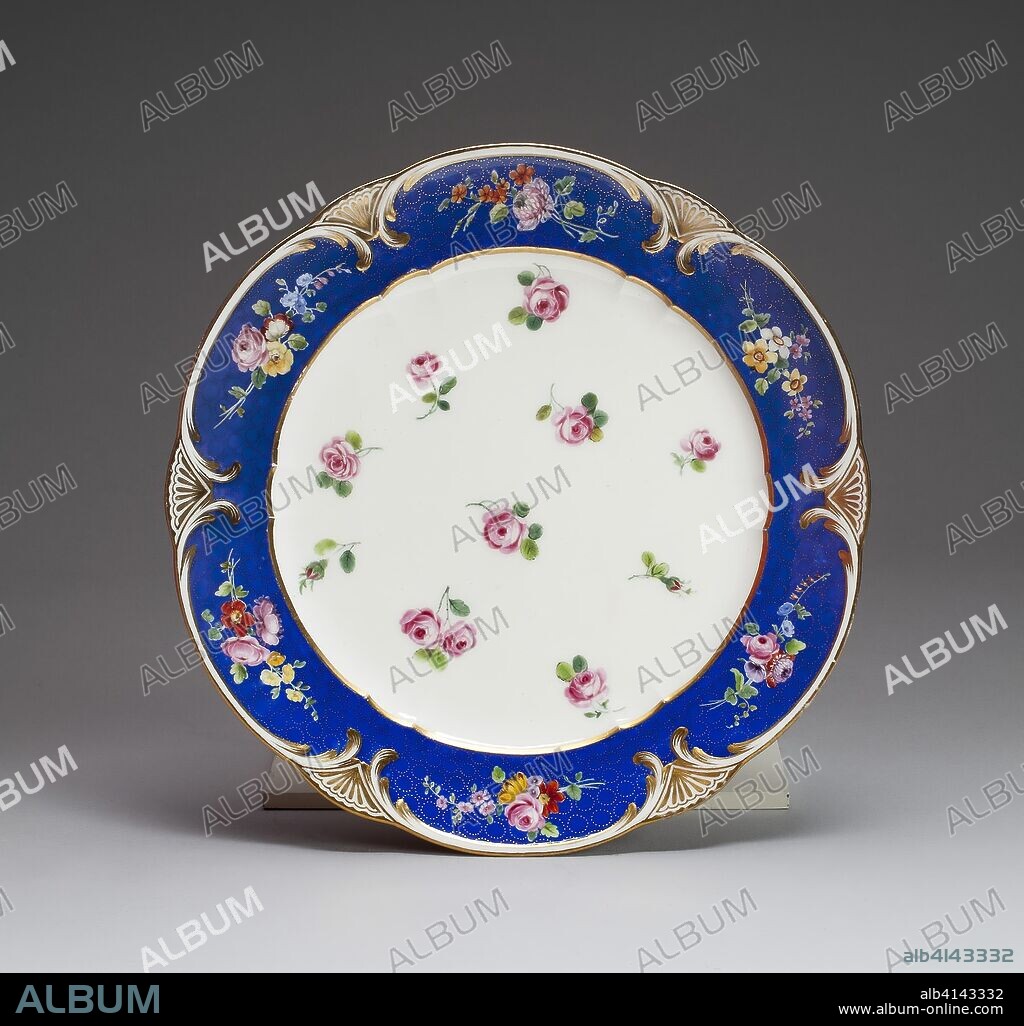 MANUFACTURE NATIONALE DE SEVRES. Plate. Sèvres Porcelain Manufactory; French, founded 1740. Date: 1771. Dimensions: Diam. 24.8 cm (9 3/4 in.). Soft-paste porcelain, dark blue ground, polychrome enamels, and gilding. Origin: Sèvres.