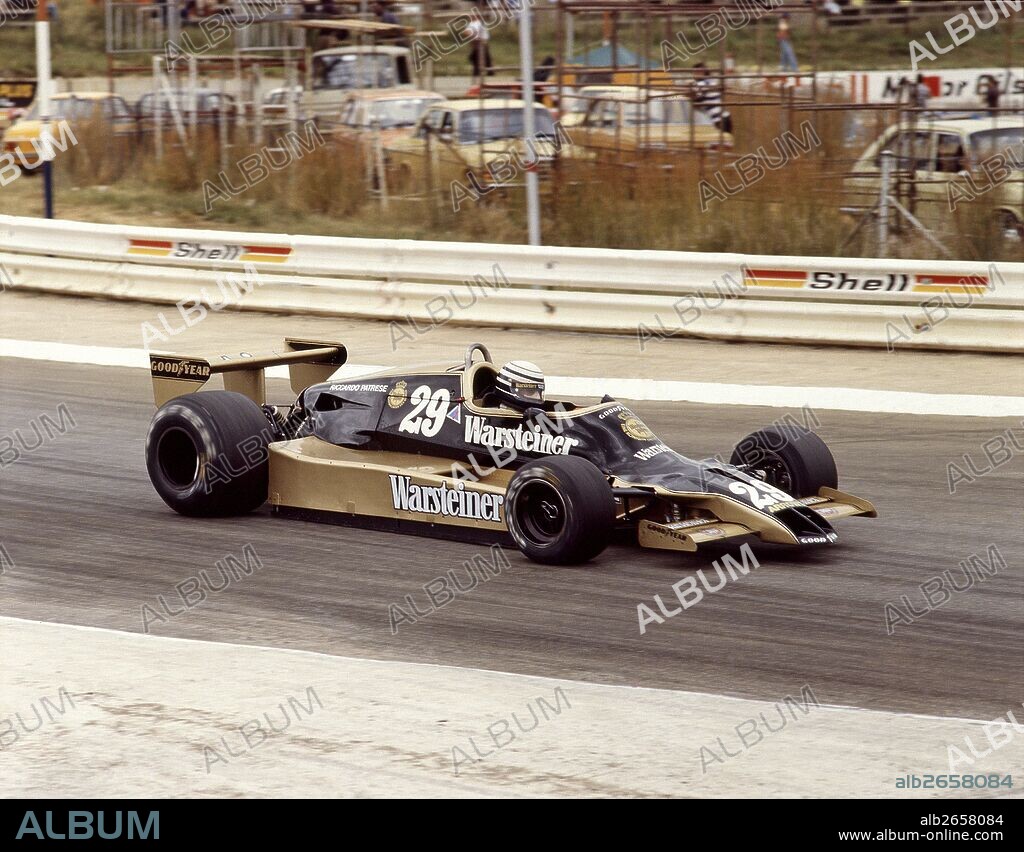 Riccardo Patrese in an Arrows Cosworth built by new company founded by ex-Shadow personnel. Team chief Jack Oliver and designer Tony Southgate sued by Shadow boss Don Nicholls for stealing design, car totally designed new in just days for this South African GP debut, Kyalami, 3 March 1979.