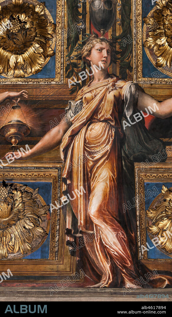 Chiesa di Santa Maria della Steccata, arcone del braccio orientale del transetto: affreschi (1530-39) del Parmigianino (Girolamo Francesco Maria Mazzola), con canefore, che richiamano la leggenda delle Vergini Sagge e delle Vergini Folli.