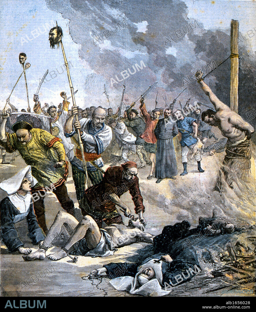 Torture and murder of Christian nuns and priests during the Boxer rising in China. From Le Petit Journal, Paris, 19 December 1891.