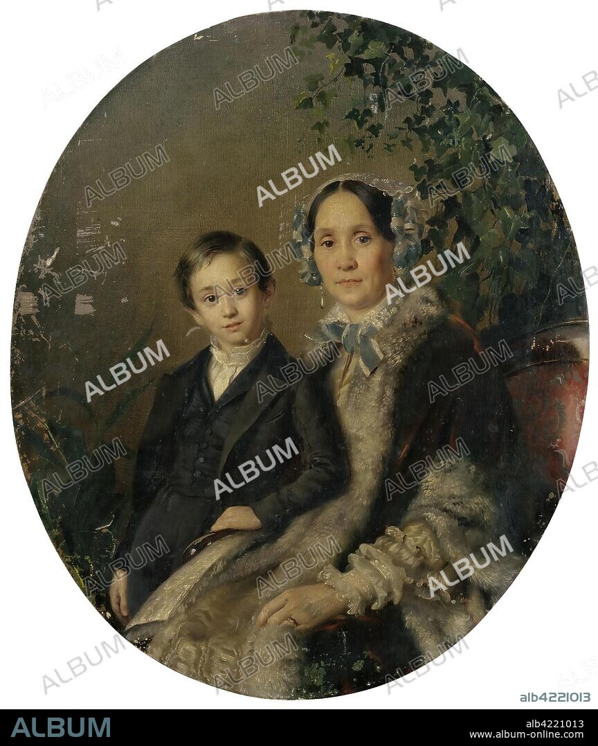 ROBERT CONSTANTIN SCHWEDE. 'Portrait of an Unknown Woman with a Boy'. Russia, Second half of 1840s. Dimensions: 56x47 cm.