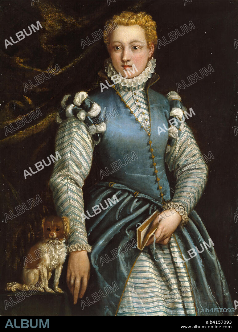 PAOLO VERONESE. Veronés (Verona, 1528 - Venecia, 1588). Retrato de una mujer con un perro (hacia 1560 - 1570). Óleo sobre lienzo. 105 x 79 cm.