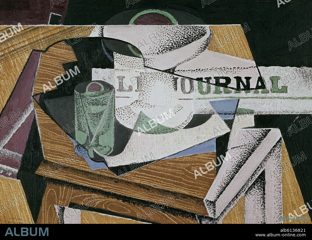 JUAN GRIS. FRUTERO, VASO Y PERIODICO-1916.