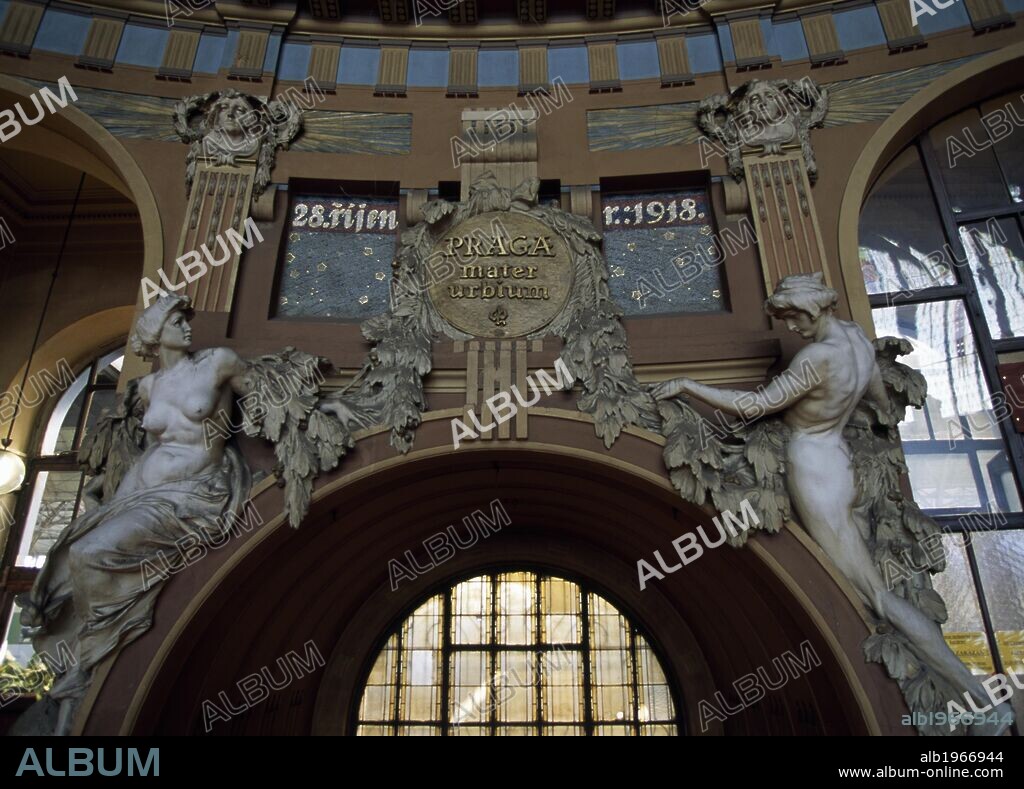 Central Station, 1909, art nouveau-style complex, Josef Fanta (1856-1954), Prague, Bohemia. Detail. Czech Republic, 20th century.