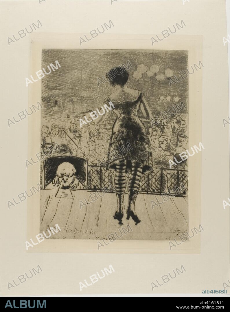 Plate from l'Assommoir (singer onstage with prompter). Gaston La Touche; French, 1854-1913. Date: 1878. Dimensions: 264 × 205 mm (image); 290 × 232 mm (plate); 407 × 317 mm (sheet). Drypoint and plate tone on ivory laid paper. Origin: France.