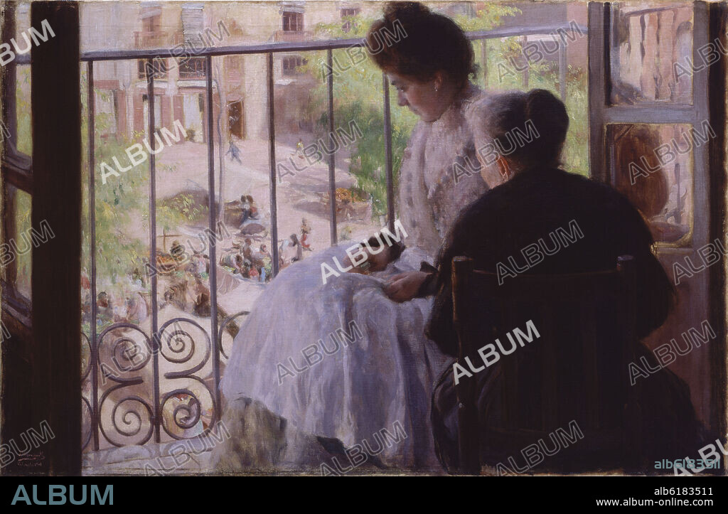 JOSÉ MONGRELL. MUJERES EN UN BALCON - 1901 - IMPRESIONISMO ESPAÑOL.