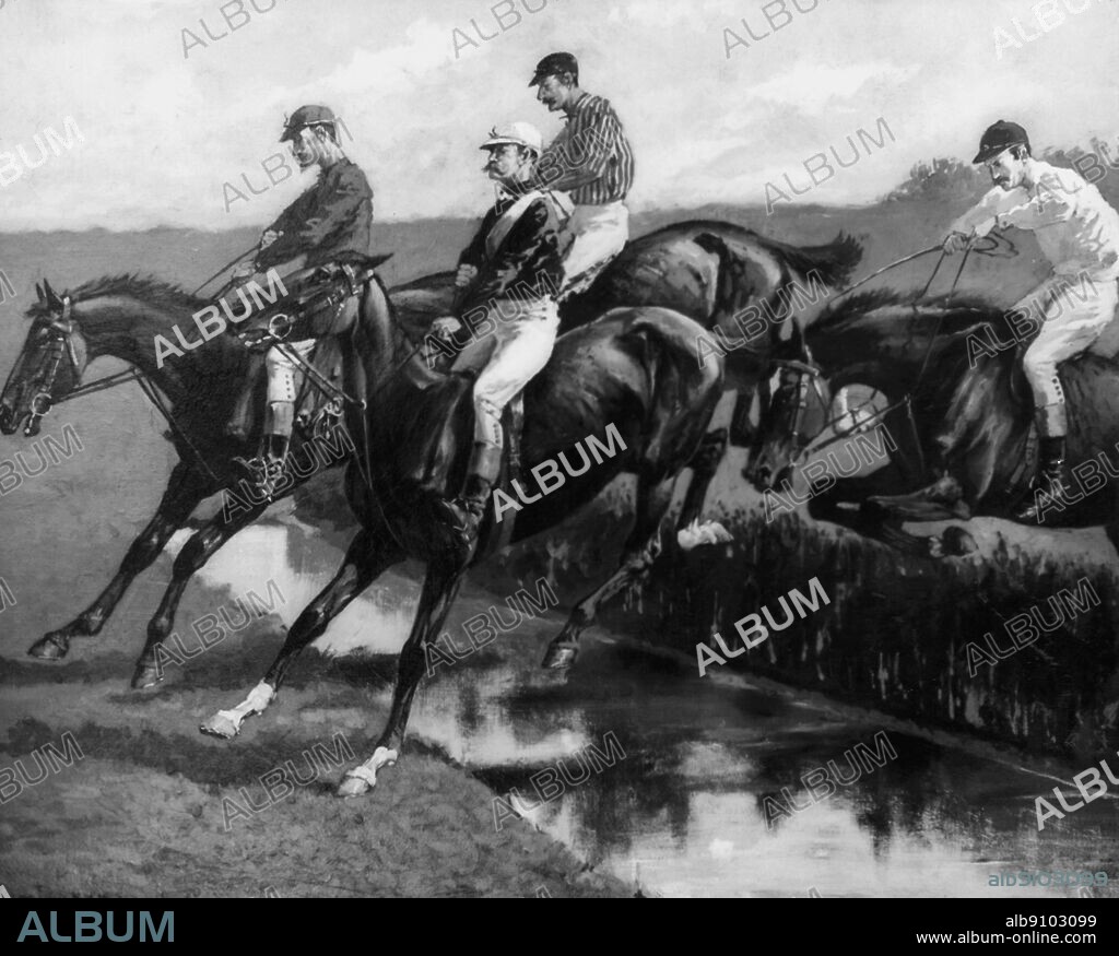 Steeplechase at Cedarhurst by Frederick Remington(1861-1909) 1885.