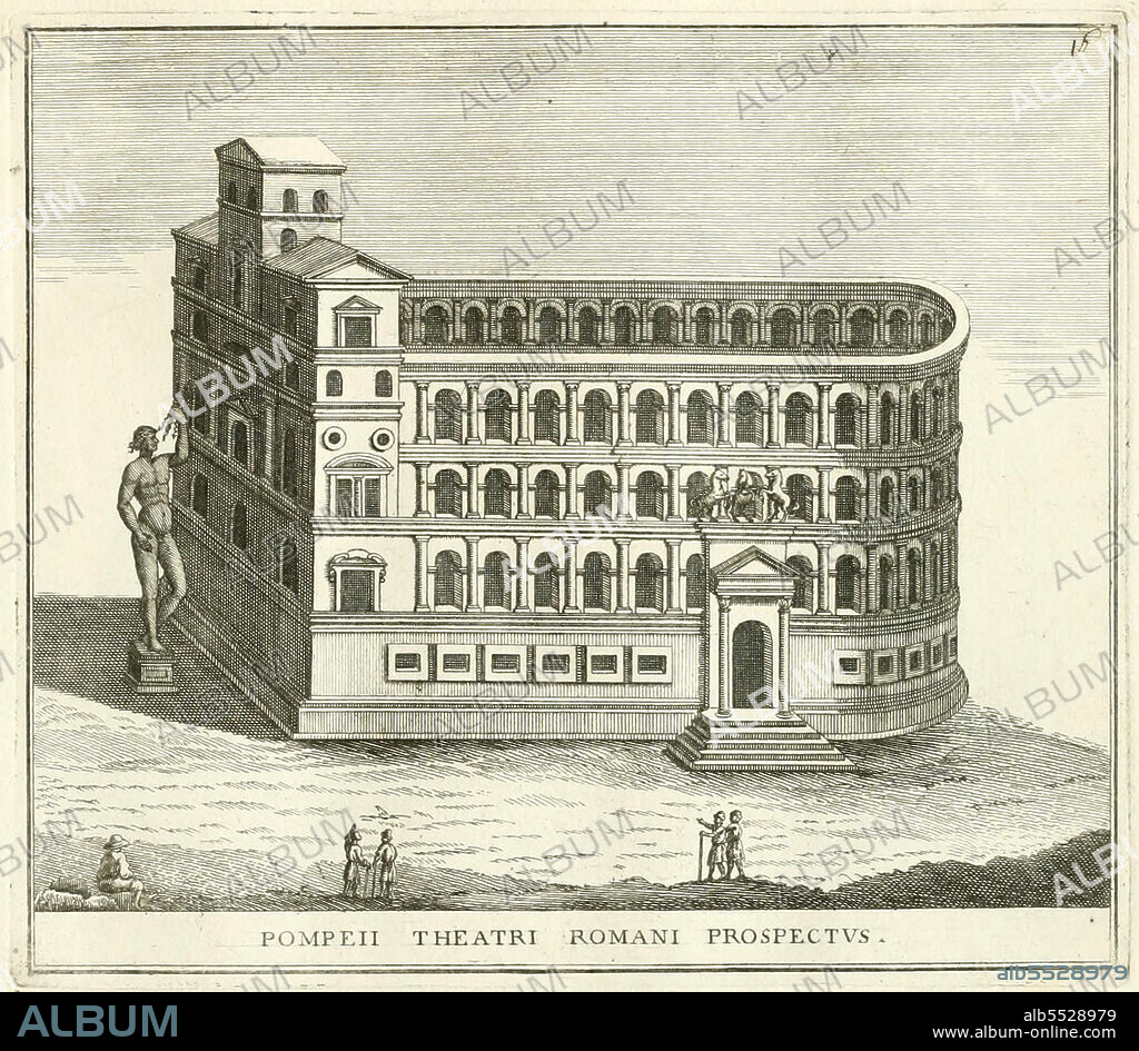 Das Theater des Pompeius war der erste dauerhaft und aus Stein errichtete Theaterbau im antiken Rom, historisches Rom, Italien, Calcografia di Roma, Serafino Giovannini, 1779 .