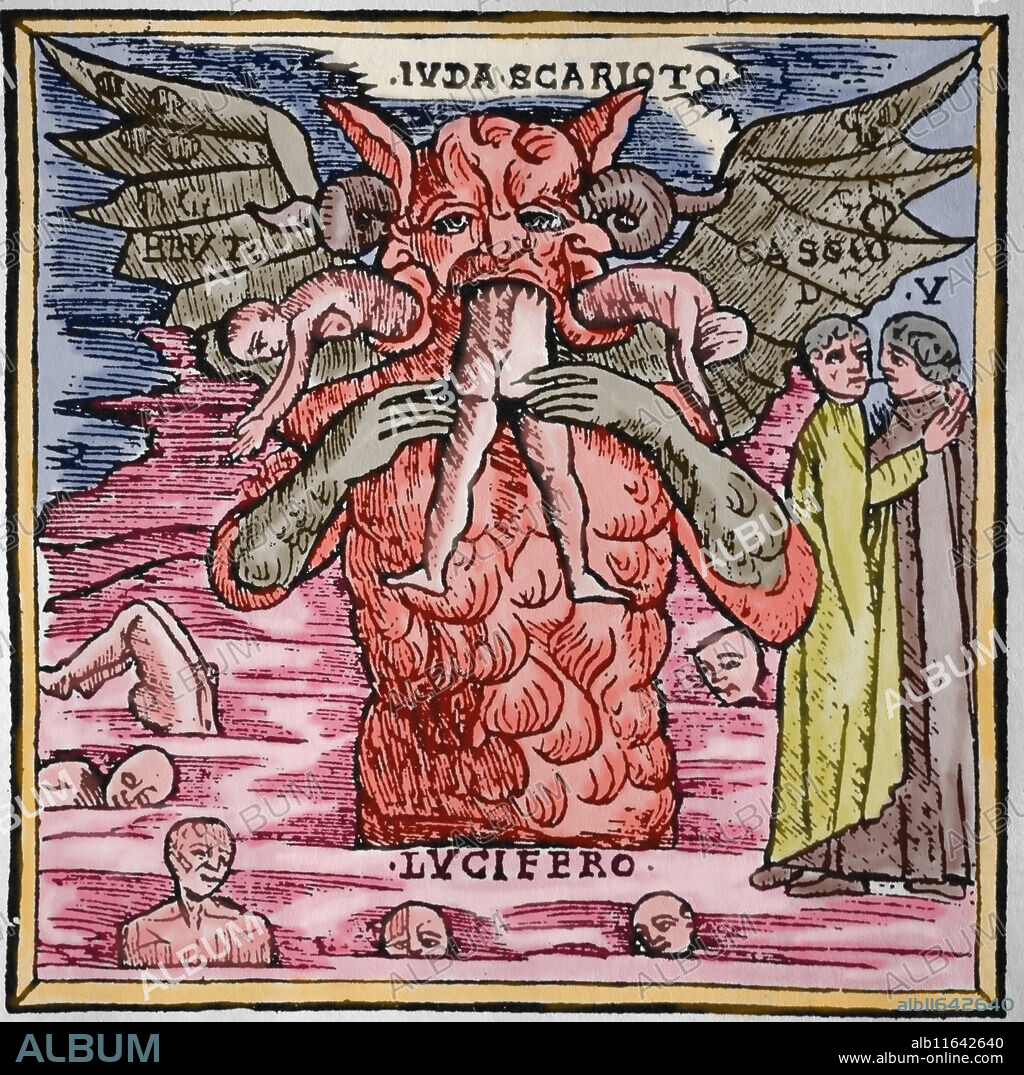 BERNARDINO STAGINO. Lucifer eating Judas Iscariot. Opere of Dante. Printed by Bernardino Stagnino, Italy, 16th century, 1512.