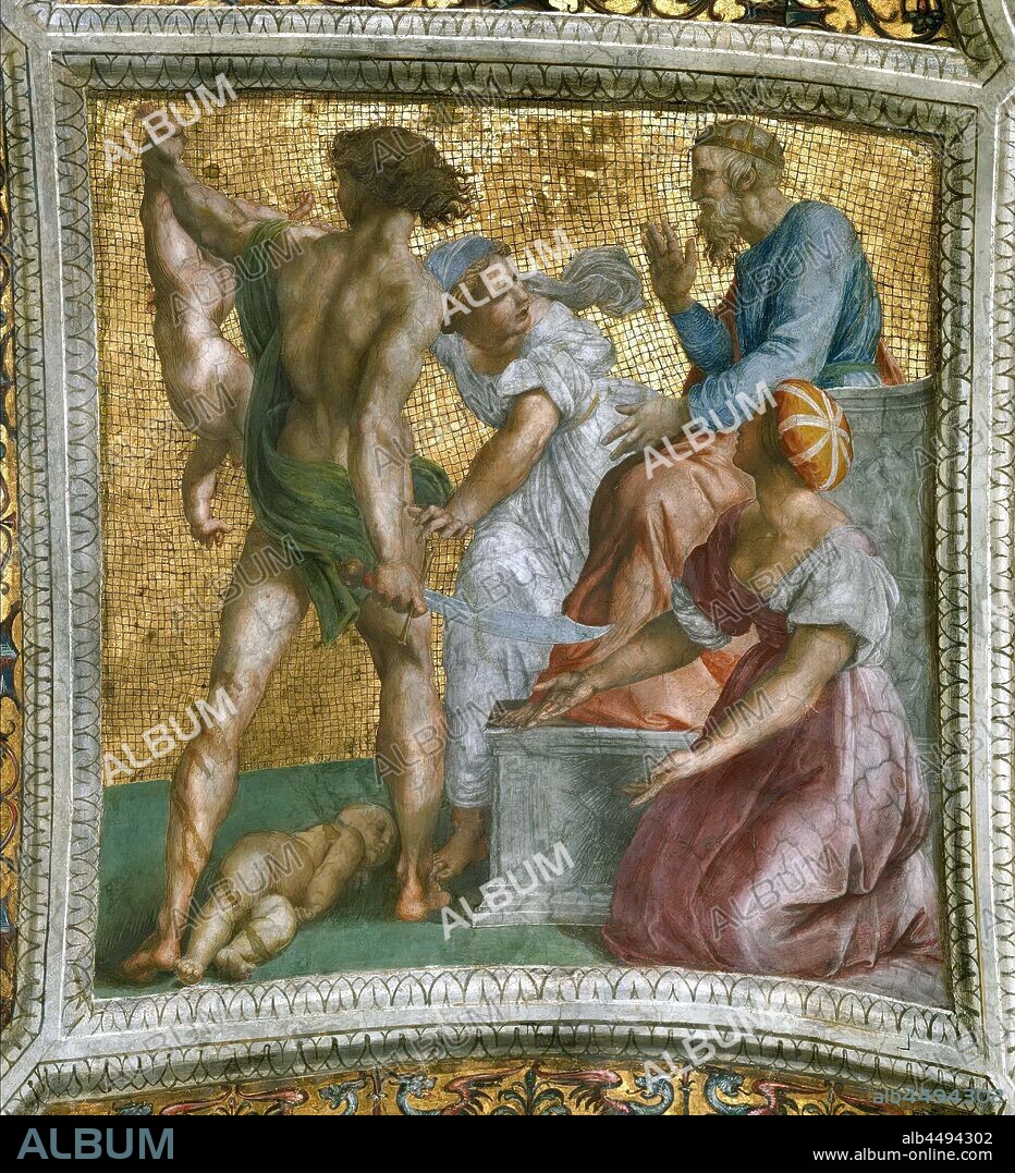 RAPHAEL (RAFFAELLO SANZIO DA URBINO). The Judgment of Solomon (Ceiling Fresco in Stanza della Segnatura).