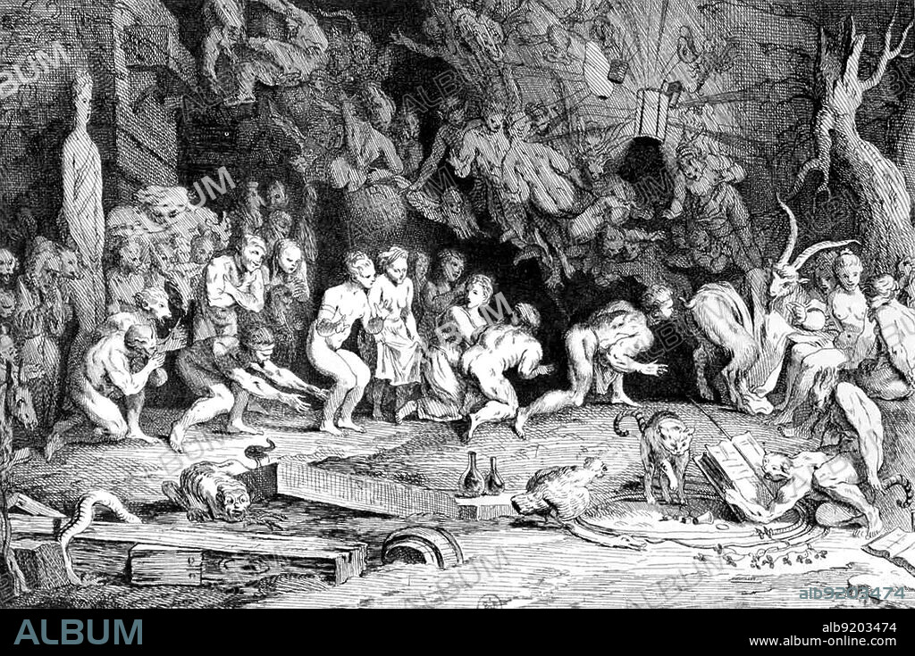 The Witches' Sabbath or Sabbat is a meeting of those who practice witchcraft and other rites. European records indicate cases of persons being accused or tried for taking part in Sabbat gatherings, from the Middle Ages to the 17th century or later. Witchcraft is the use of magical faculties, most commonly for religious, divinatory or medicinal purposes. This may take many forms depending on cultural context. The belief in and the practice of magic has been present since the earliest human cultures and continues to have an important religious and medicinal role in many cultures today. A witch is a person, usually a woman, who professes or is supposed to practice magic, especially black magic or the black art. Etching by the Count de Caylus after a work by Claude Gillot, 18th century.