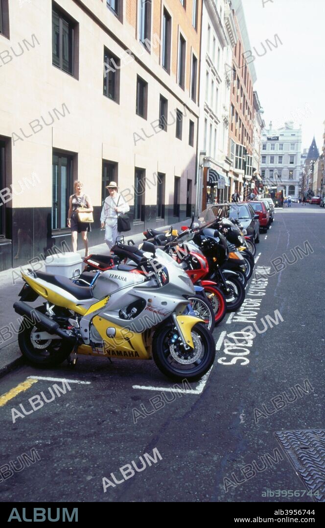 Motorcycle parking bay in London.